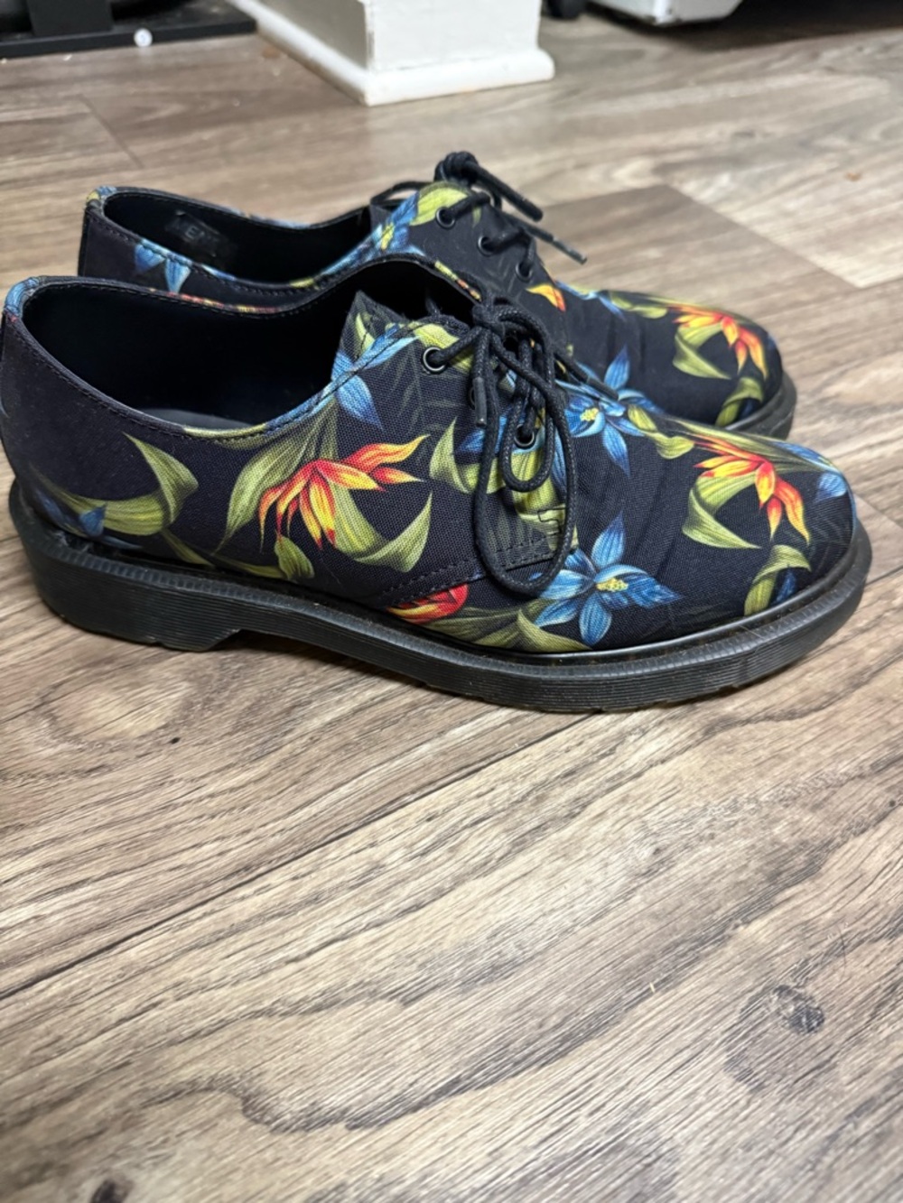 Dr. Martens Women’s Black Floral Canvas Derby Shoes - Picture 3 of 5